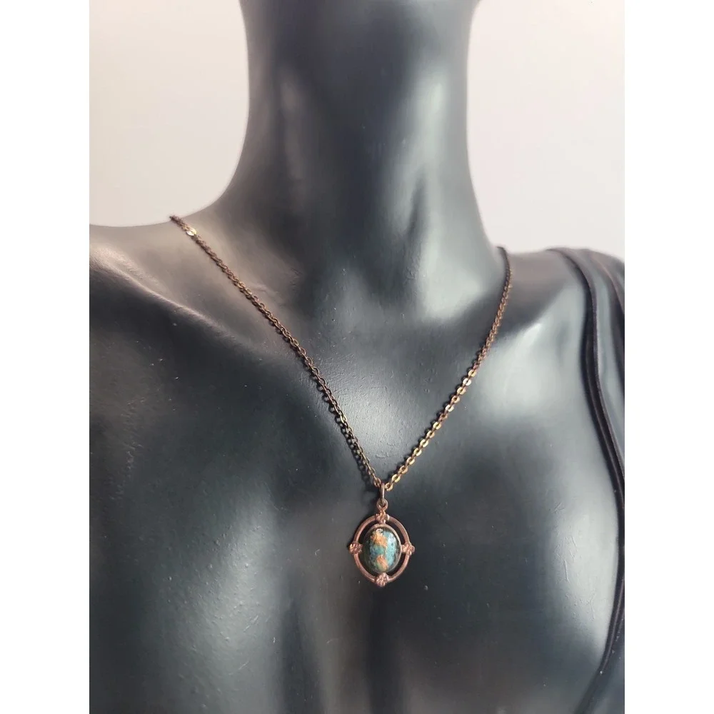 Vintage Cabochon Pendant‎ Necklace Gold Tone Southwest Style Oval Blue